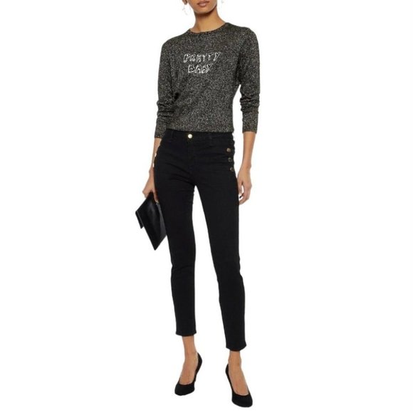 J Brand Jeans Women’s Size 30 US Black Denim Zion Vanity Sailor Buttons Cropped - Picture 1 of 12